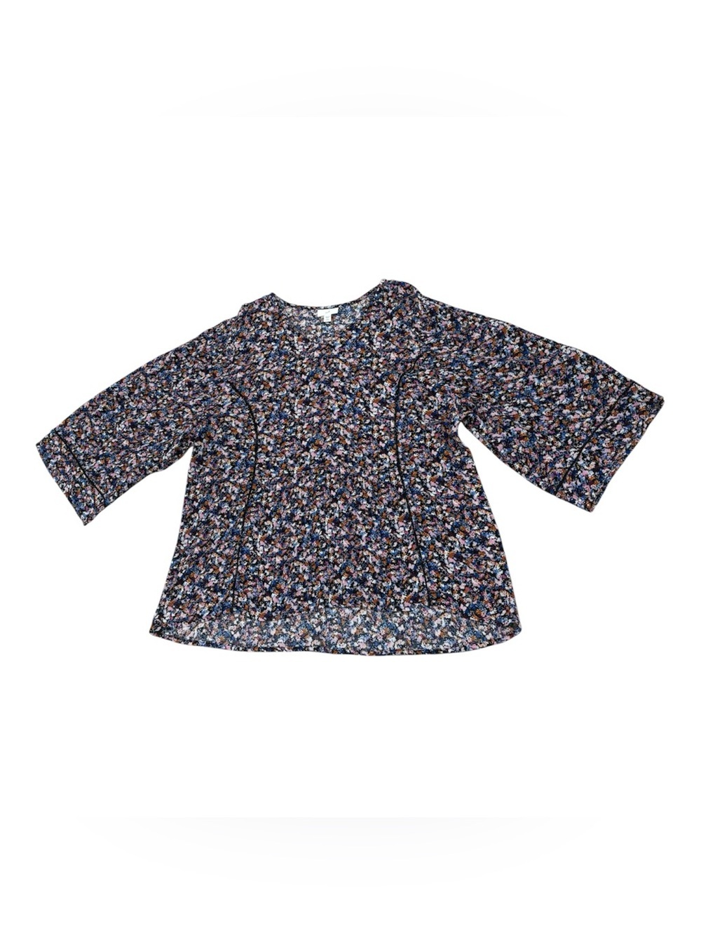 J.Jill Women’s Petite L Multicolor Floral Woven V-Neck 3/4 Sleeve Blouse